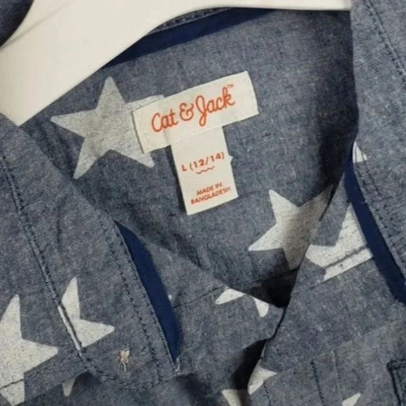 Cat & Jack Blue Stars Button Down M - Picture 4 of 5